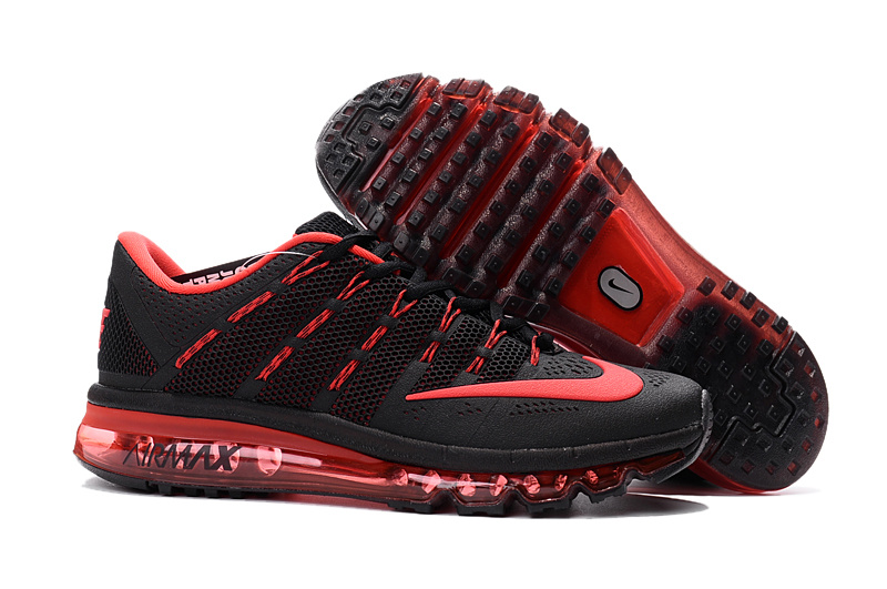 Men Air Max 2016 2 All Black Red Shoes