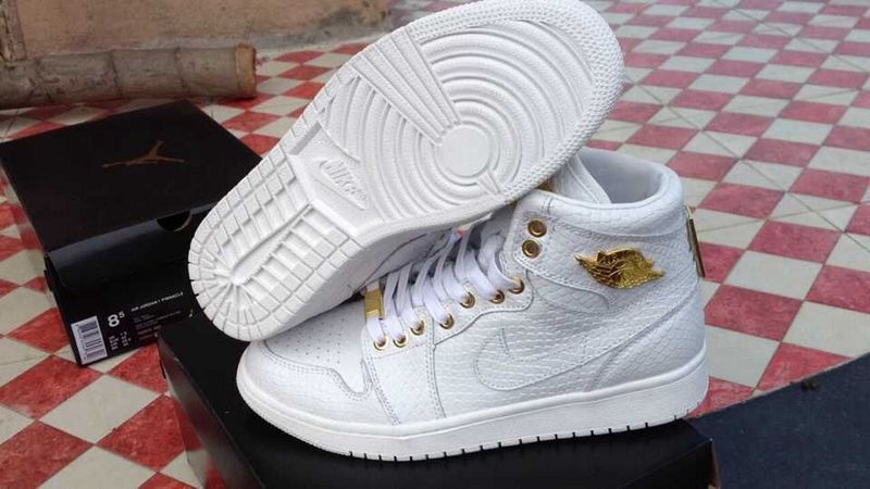 New Air Jordan 1 Crocodile Skin All White Gold Shoes - Click Image to Close