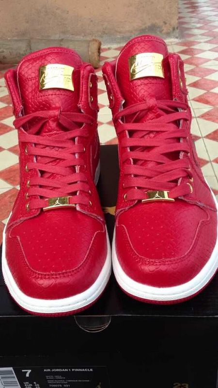 New Air Jordan 1 Crocodile Skin Hot Red Gold Shoes - Click Image to Close