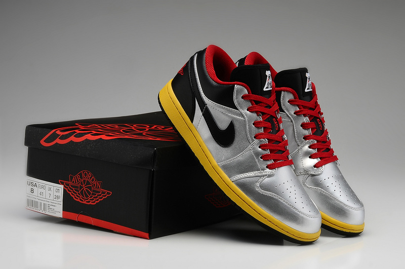 New Air Jordan 1 Low Silver Black Red Yellow Shoes