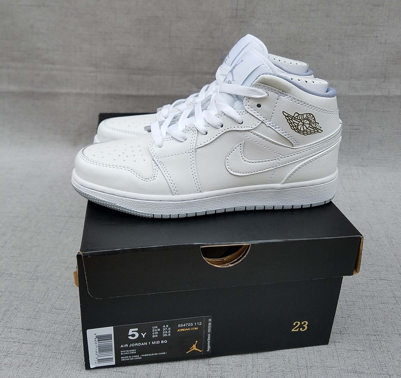 New Air Jordan 1 Mid GS All White Shoes - Click Image to Close