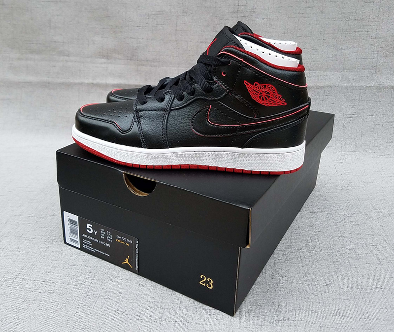 New Air Jordan 1 Mid GS Black Red White Shoes - Click Image to Close