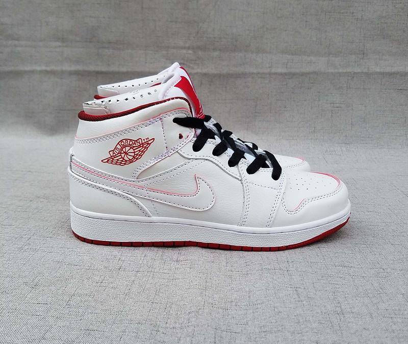 New Air Jordan 1 Mid GS White Black Red Shoes