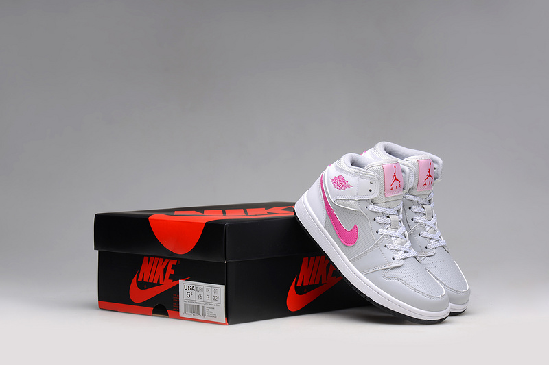 New Air Jordan 1 Retro White Grey Pink Shoes - Click Image to Close