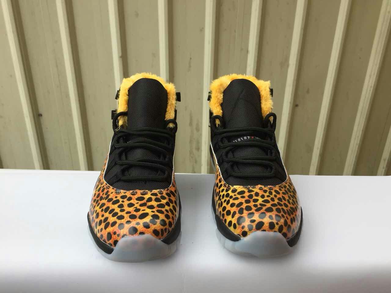 New Air Jordan 11 Leopard Print Yellow Black Shoes