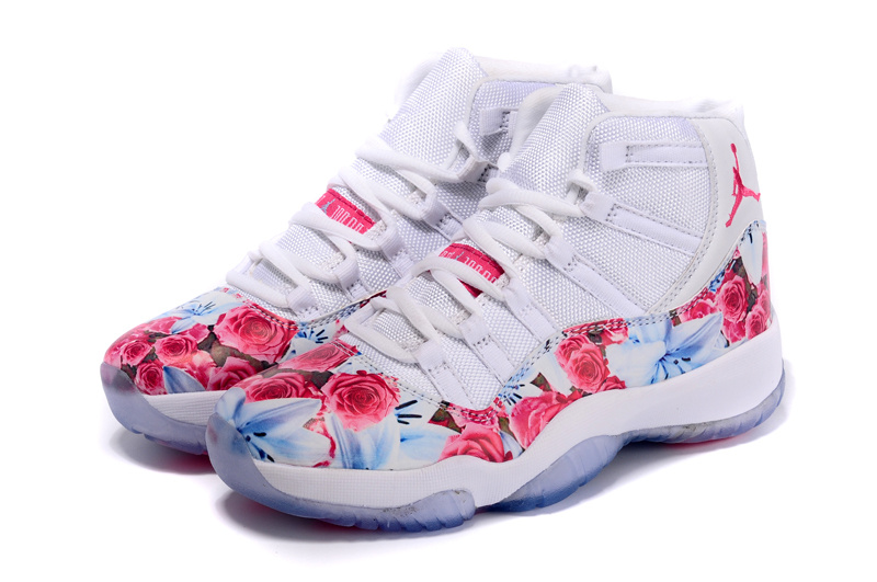New Air Jordan 11 Scrawl White Red Blue Shoes For Women - Click Image to Close