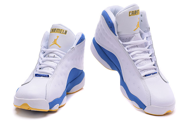 New Air Jordan 13 Carmelo White Blue Yellow Shoes - Click Image to Close