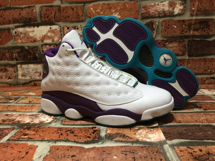 New Air Jordan 13 Hornets Edition White Purple Shoes - Click Image to Close