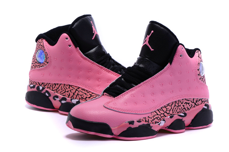 New Air Jordan 13 Pink Leopard Print Black Shoes For Women - Click Image to Close