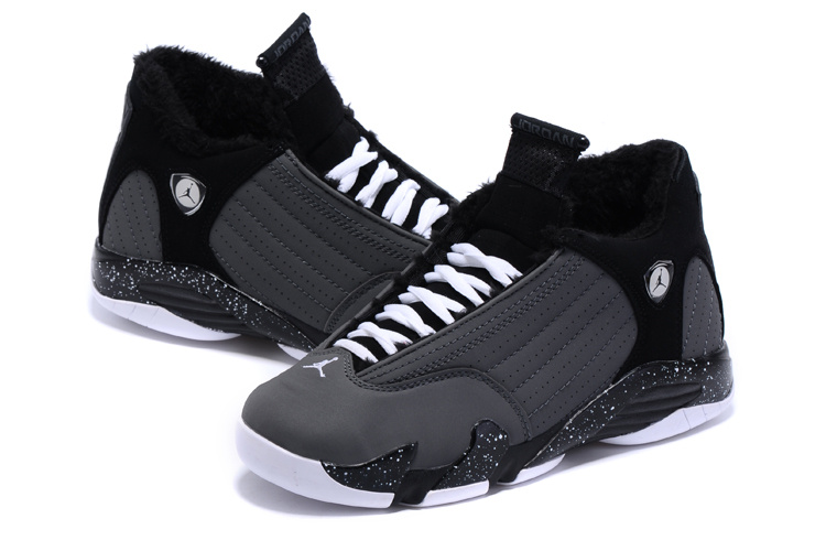New Air Jordan 14 Wool Black Grey Shoes - Click Image to Close