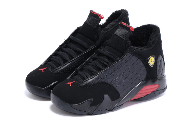 New Air Jordan 14 Wool Black Red Shoes - Click Image to Close