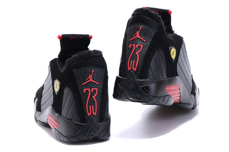 New Air Jordan 14 Wool Black Red Women Shoes - Click Image to Close