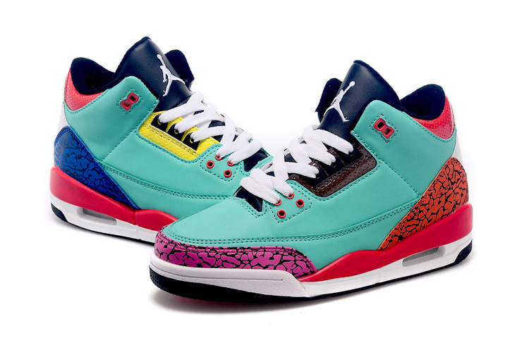 New Air Jordan 3 Madarick Duck Green Red Blue Shoes For Women - Click Image to Close