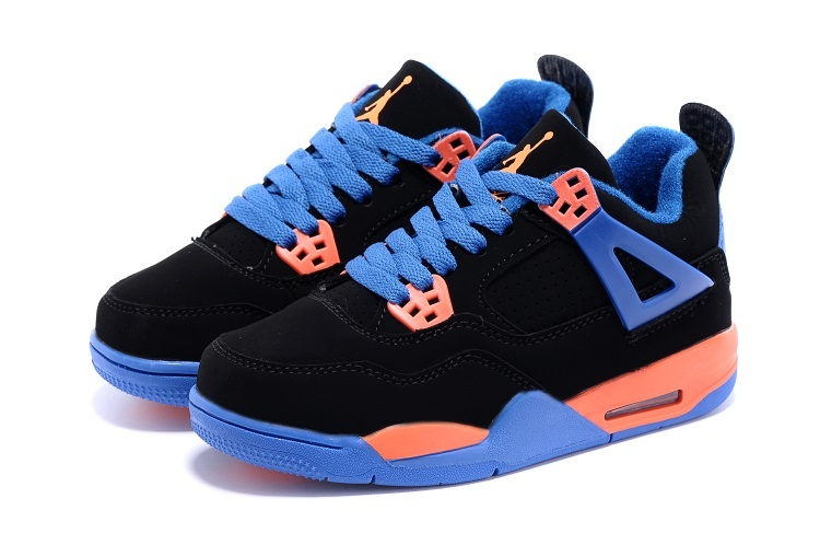New Air Jordan 4 Black Blue Orange Shoes For Kids