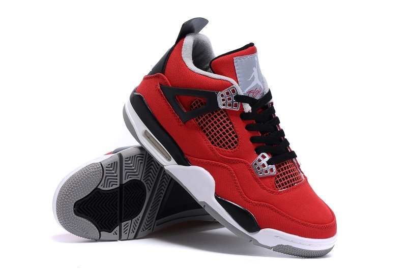 New Air Jordan 4 Canvas Red Black White Shoes