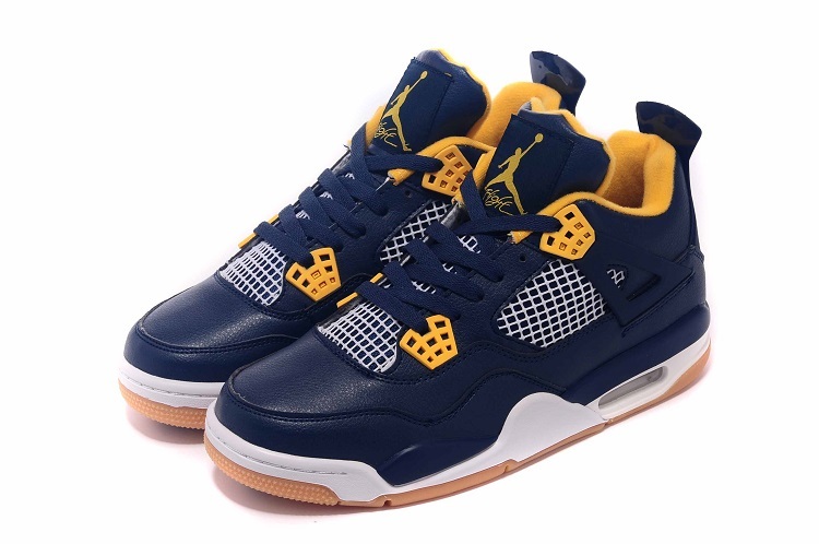New Air Jordan 4 Retro Deep Blue Yellow White Shoes