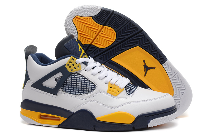 New Air Jordan 4 Retro White Yellow Blue Shoes