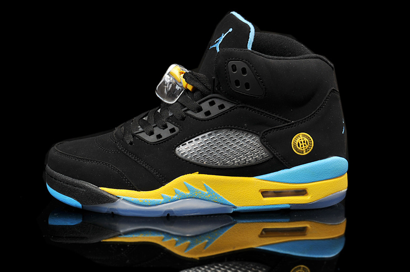 New Air Jordan 5 Retro Black Yellow Blue Shoes