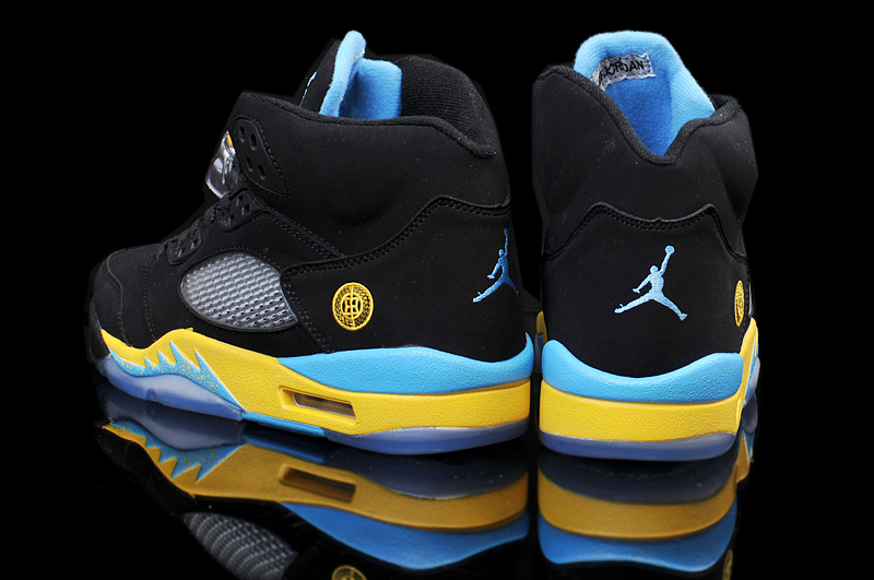 New Air Jordan 5 Retro Black Yellow Blue Shoes