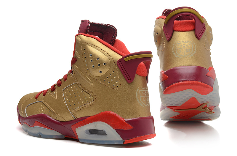 New Air Jordan 6 Gold Red Champion Shoes - Click Image to Close
