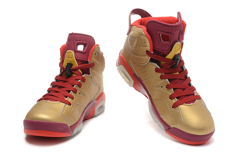 New Air Jordan 6 Gold Red Champion Shoes - Click Image to Close