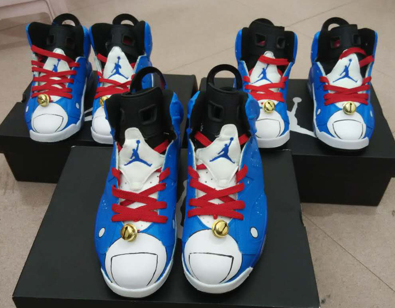 New Air Jordan 6 Retro Doraemon Blue White Red Shoes - Click Image to Close