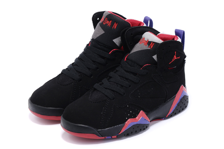New Air Jordan 7 Black Red Purple Shoes For Kids - Click Image to Close