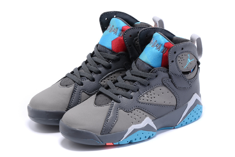 New Air Jordan 7 Grey Blue Shoes For Kids