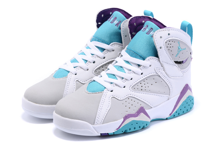 New Air Jordan 7 White Grey Baby Blue Shoes For Kids