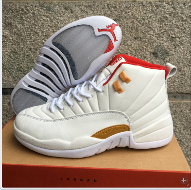 New Jordan 12 High White Red Shoes