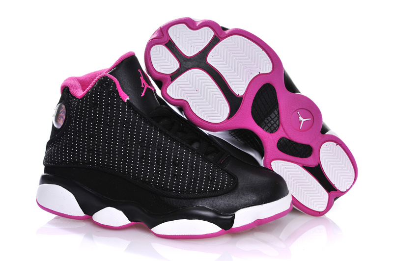 New Kids Air Jordan 13 Retro Black Pink White Shoes - Click Image to Close