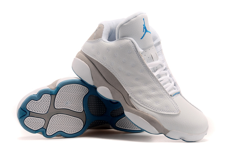 New Men Air Jordan 13 Retro Low White Grey Blue Shoes