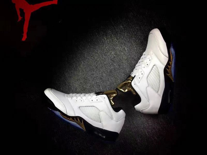New Men Air Jordan 5 Low Metallic Gold White Shoes - Click Image to Close