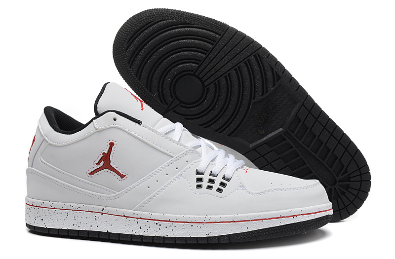 2015 Air Jordan 1 Flight Low All White Red Jumpman Shoes
