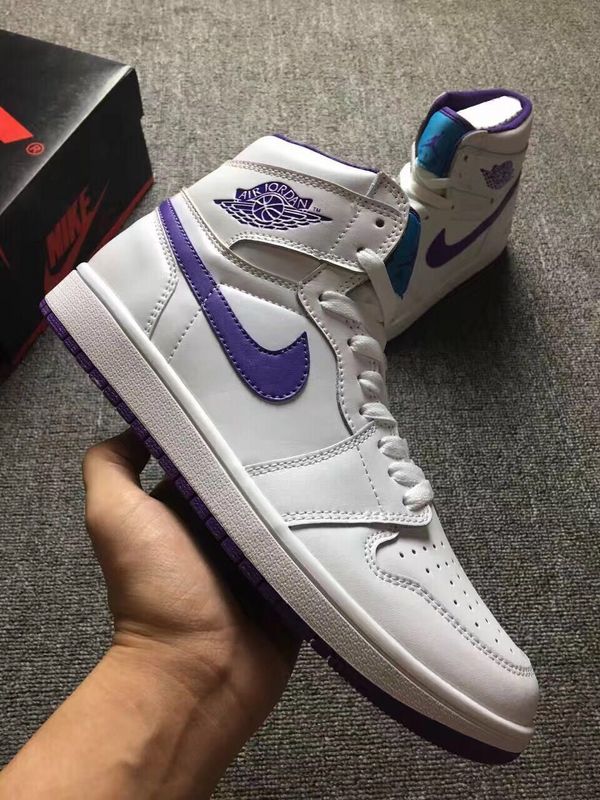 New Men Jordan 1 White Purple Shoes