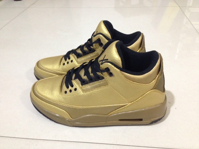New Men Jordan 3 Gold Black Shoes Authentic
