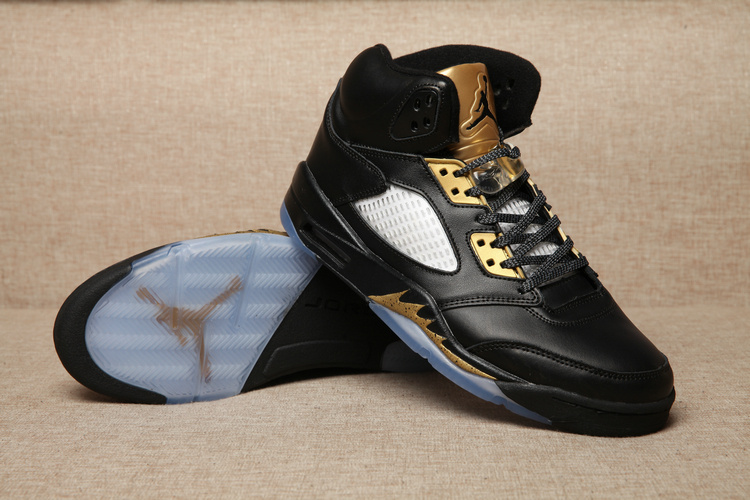 New Men Jordan 5 Retro Black Gold Shoes