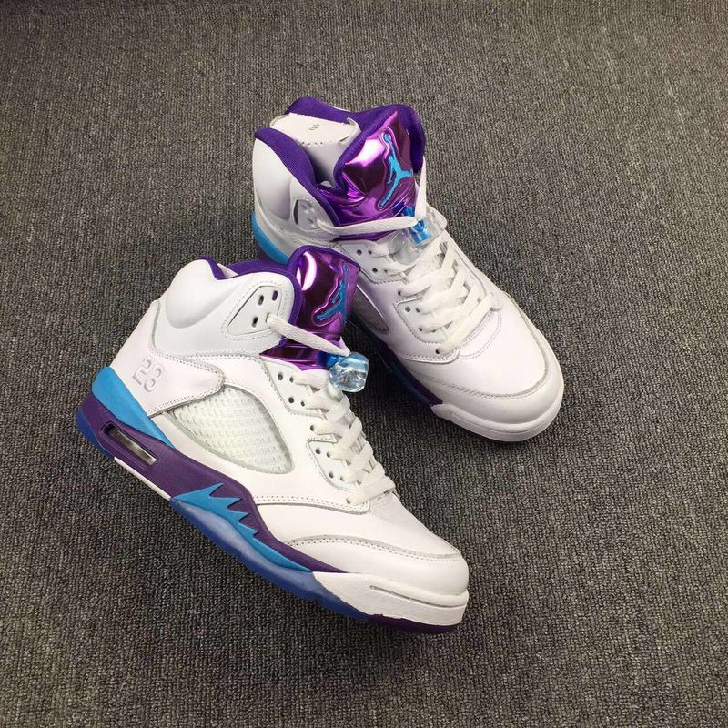 New Men Jordan 5 White Purple Blue Shoes