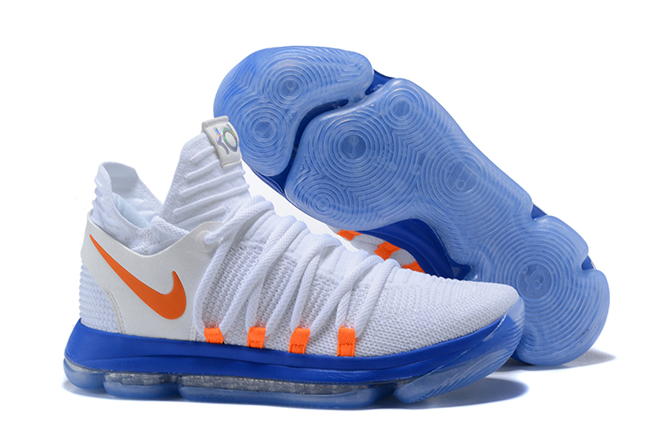 2017 Nike KD 10 White Blue Orange Basketball Shoes - Click Image to Close