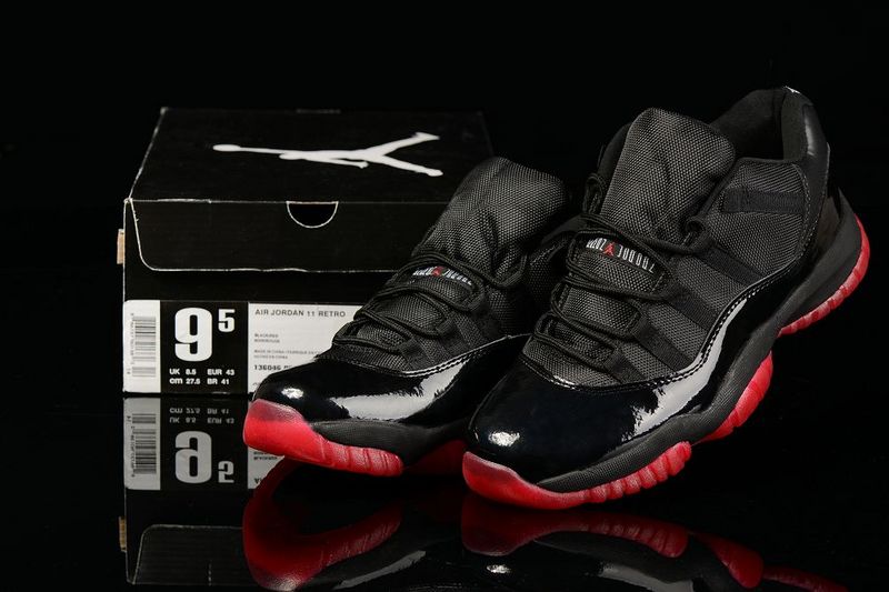 New Retro Jordan 11 Low All Black Red Shoes - Click Image to Close