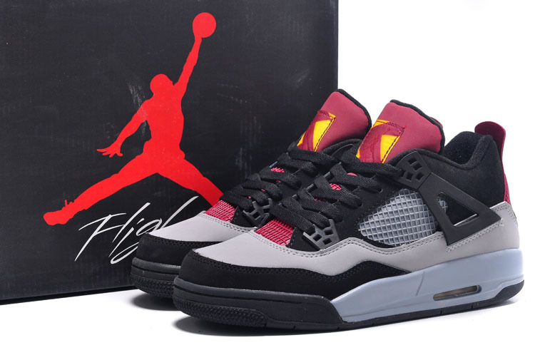 New Trendy Womens Air Jordan 4 Black Grey Wine Red Shoes - Click Image to Close