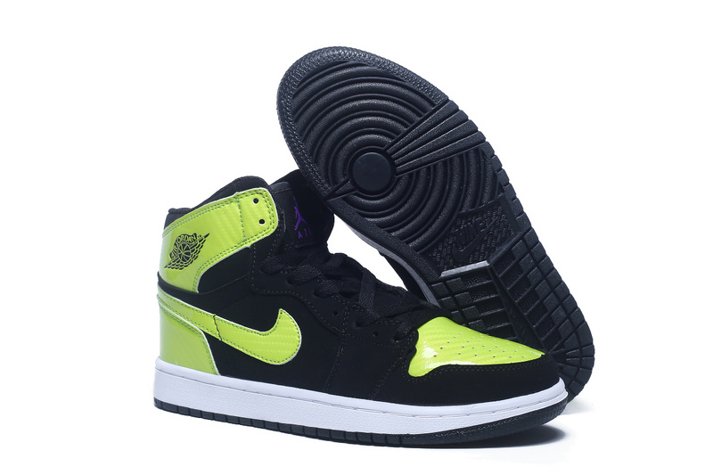 New Women Air Jordan 1 Retro Black Fluorscent Green Shoes