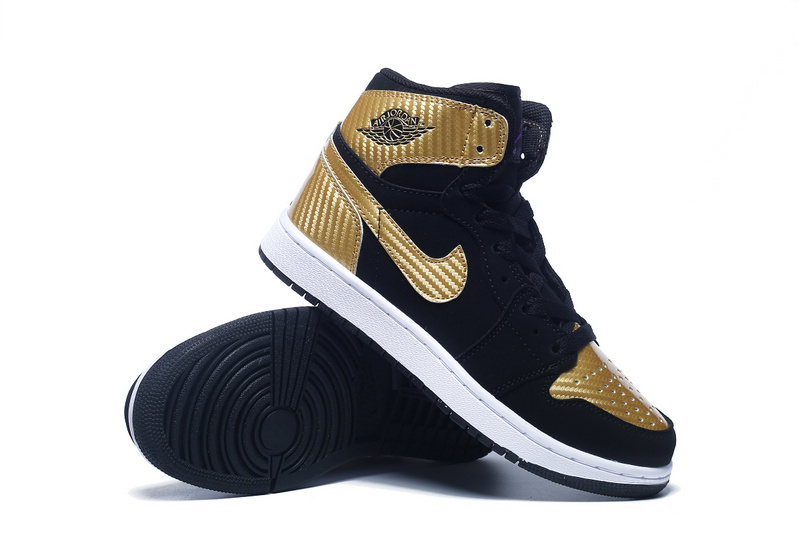 New Women Air Jordan 1 Retro Black Gold Shoes