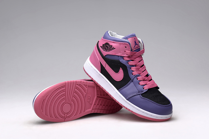 New Women Air Jordan 1 Retro Black Purple Pink Shoes