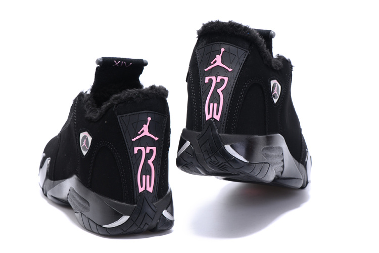 New Women Air Jordan 14 Wool Black Silver Pink Shoes