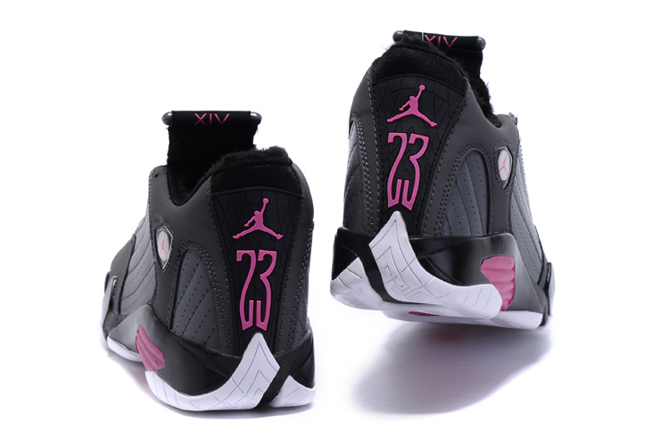 New Women Air Jordan 14 Wool Grey Black Pink Shoes - Click Image to Close