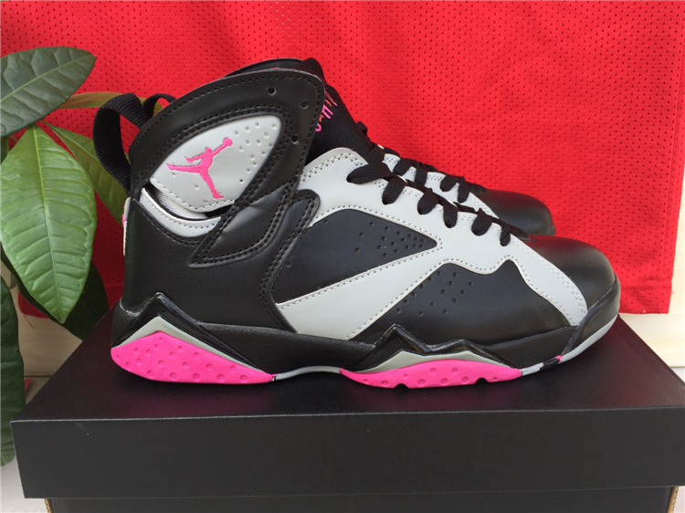 New Women Air Jordan 7 Retro Black Grey Pink Shoes