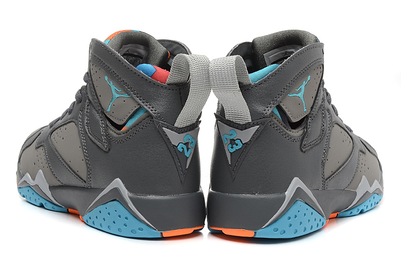 New Women Jordan 7 Retro Black Grey Blue Orange Shoes - Click Image to Close