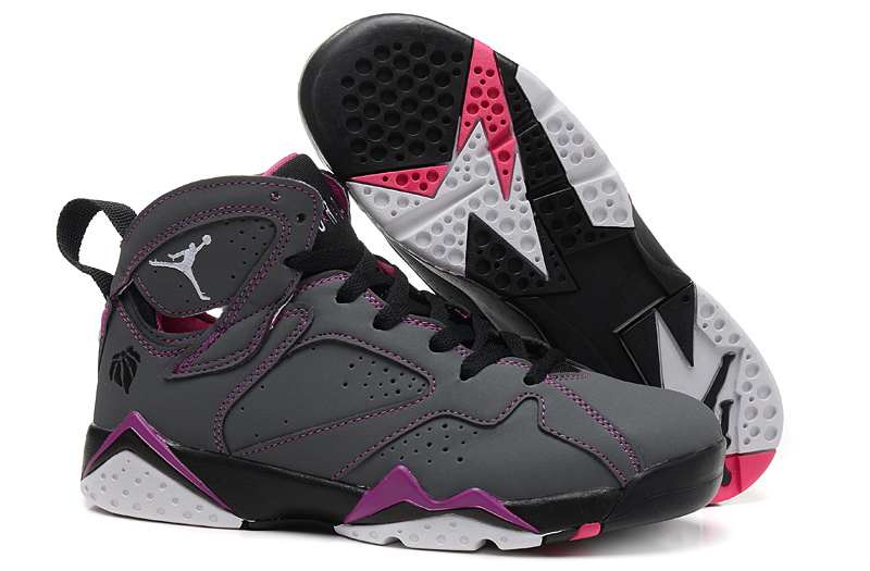 New Women Jordan 7 Retro Grey Purple Black Shoes - Click Image to Close