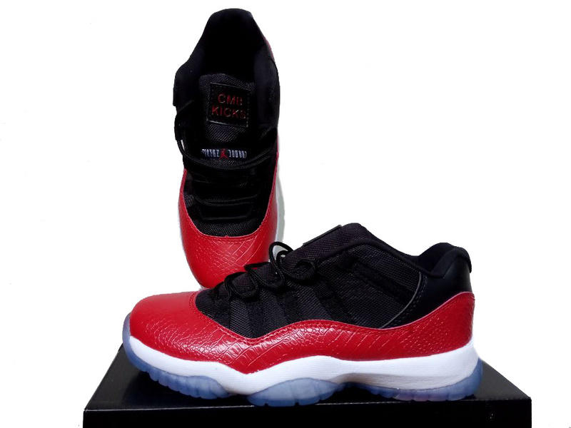 New Womens Air Jordan 11 Low Black Red White Shoes - Click Image to Close